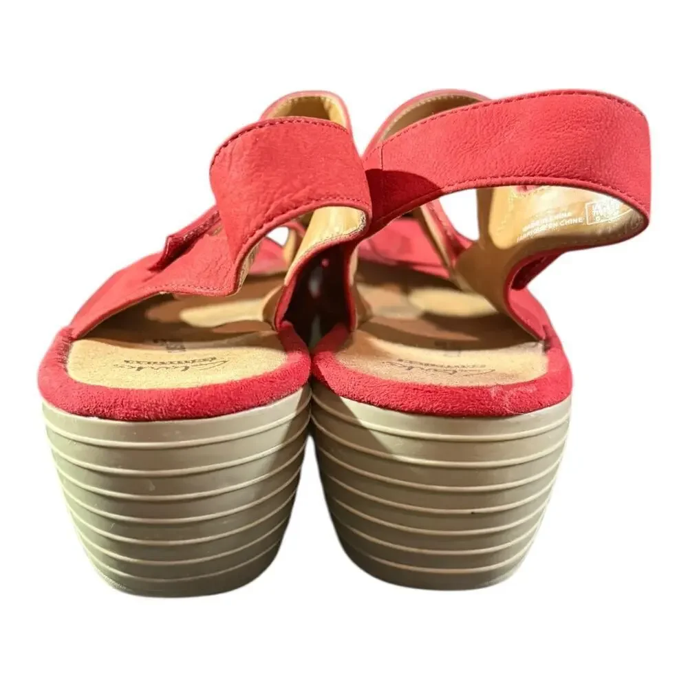 Clarks Women’s Reedly Juno Red Leather Nubuck Wedge Sandals Size 10 M
